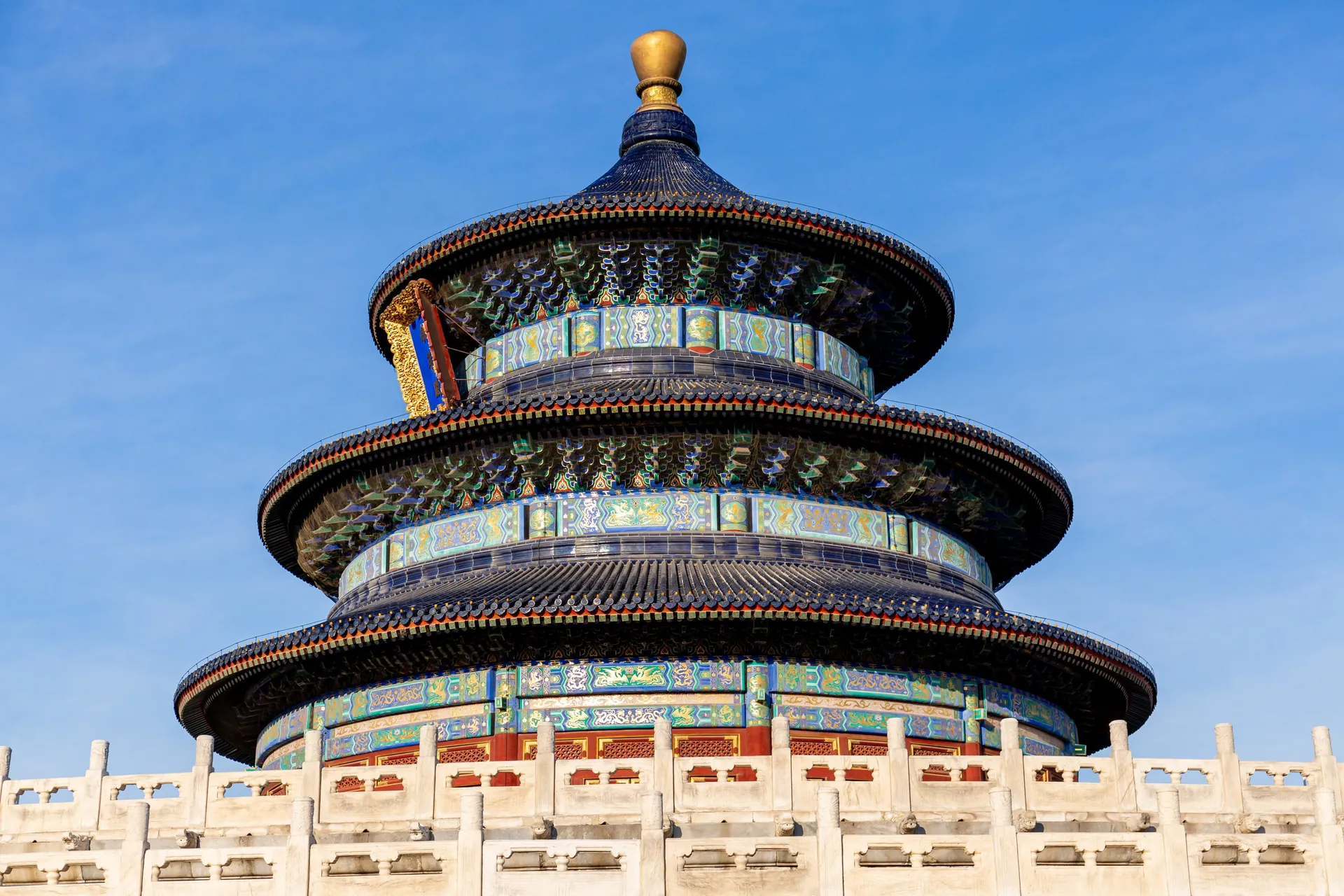The Temple of Heaven's Hall of Prayer for Good Harvests in Beijing against a clear blue sky