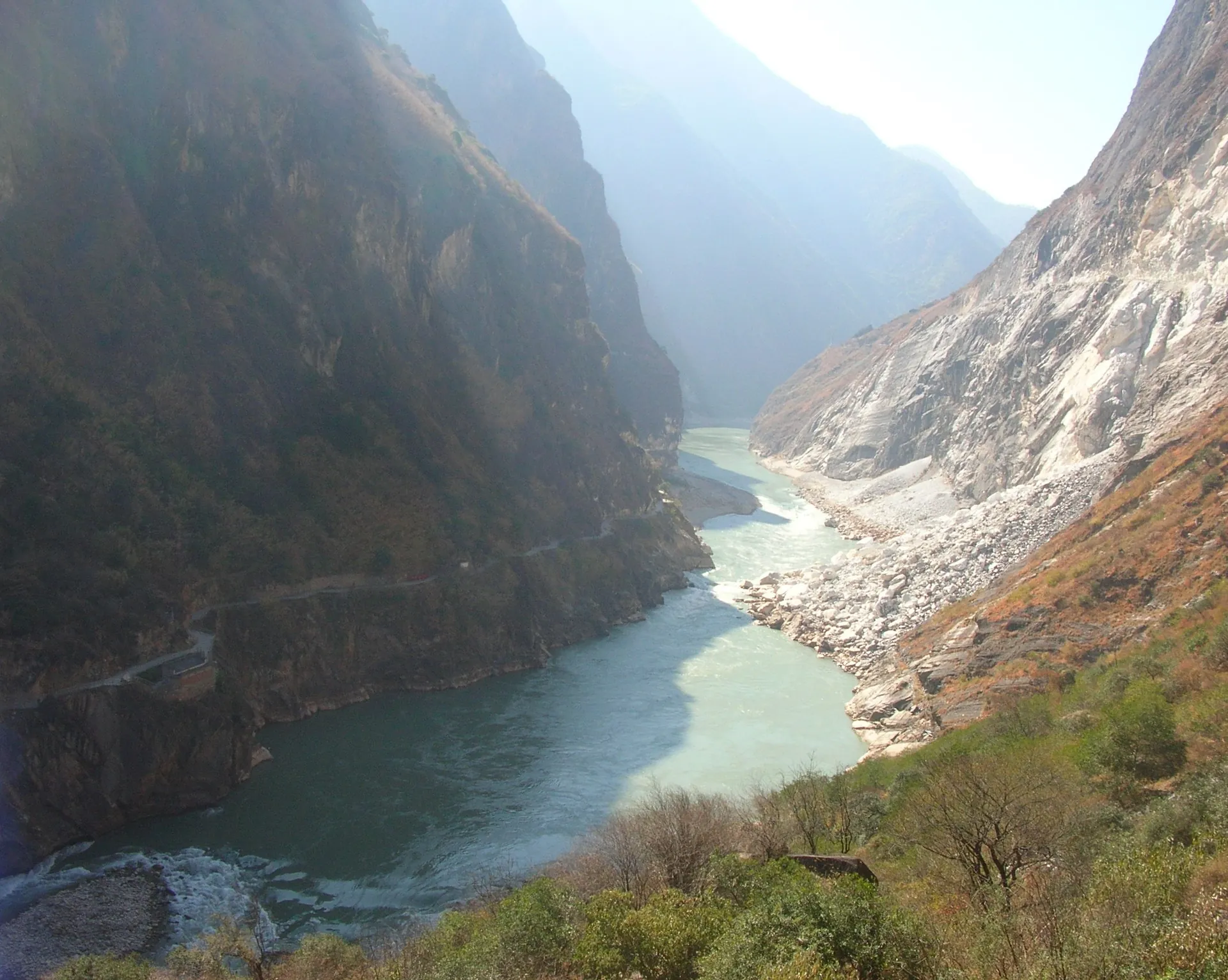 Tiger Leaping Gorge in Yunnan — the Jinsha River forcing through one of the deepest gorges on Earth, on the road between Lijiang and Shangri-La